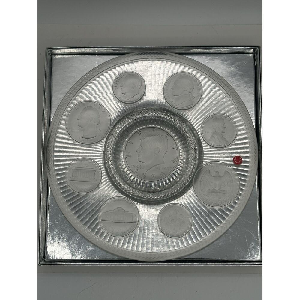 Imperial Glass Corporation Crystal Coins Plate 1964 Series In Original Box